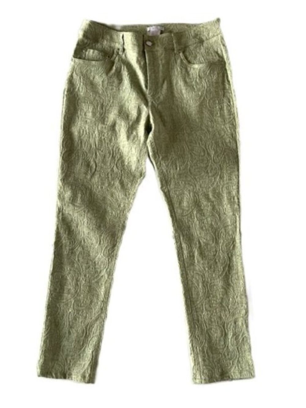 Eric Embossed Paisly Print Green Stretch Jean Pants Size 8